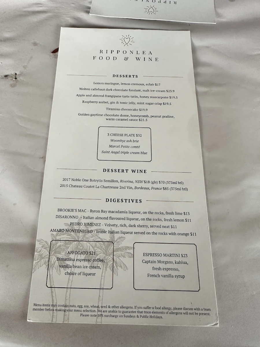 Menu, Ripponlea Food and Wine