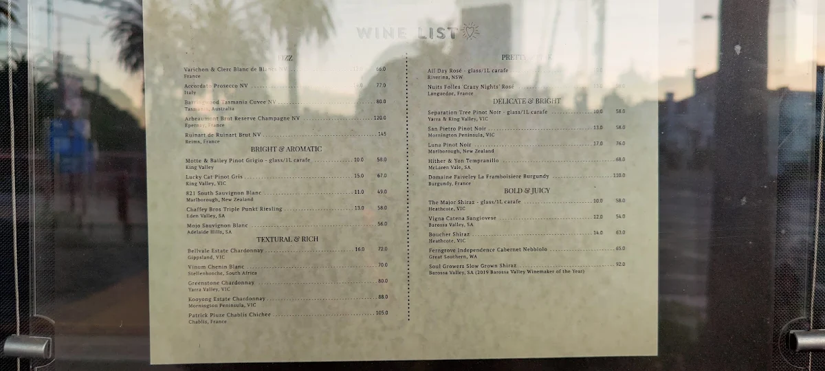 Menu, Ripponlea Food and Wine
