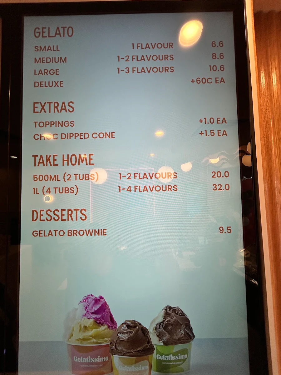 Menu, Gelatissimo Broadbeach