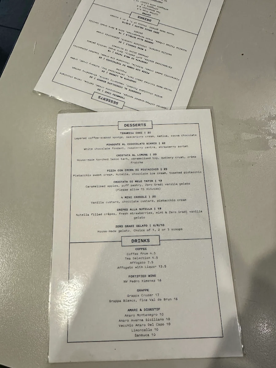 Menu, 400 Gradi Eastland