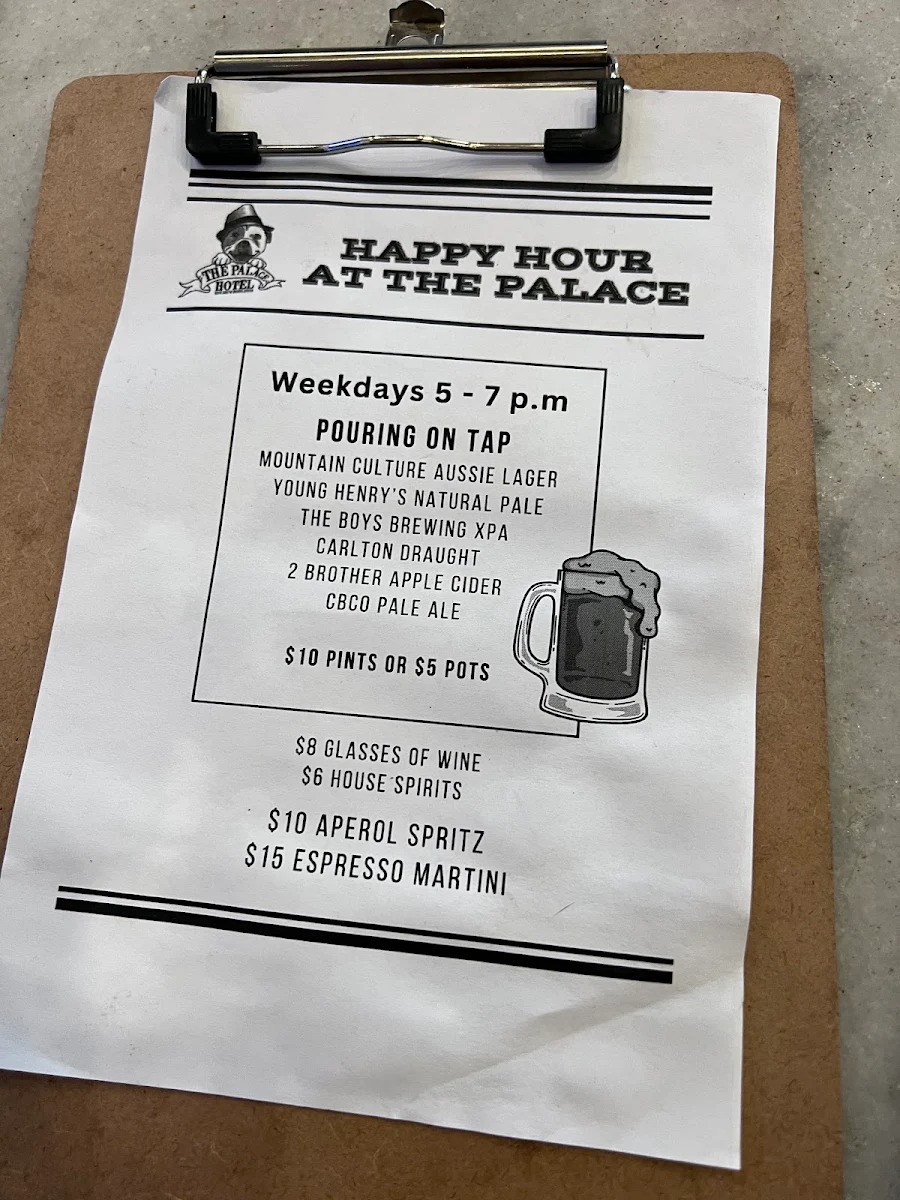 Menu, The Palace Hotel