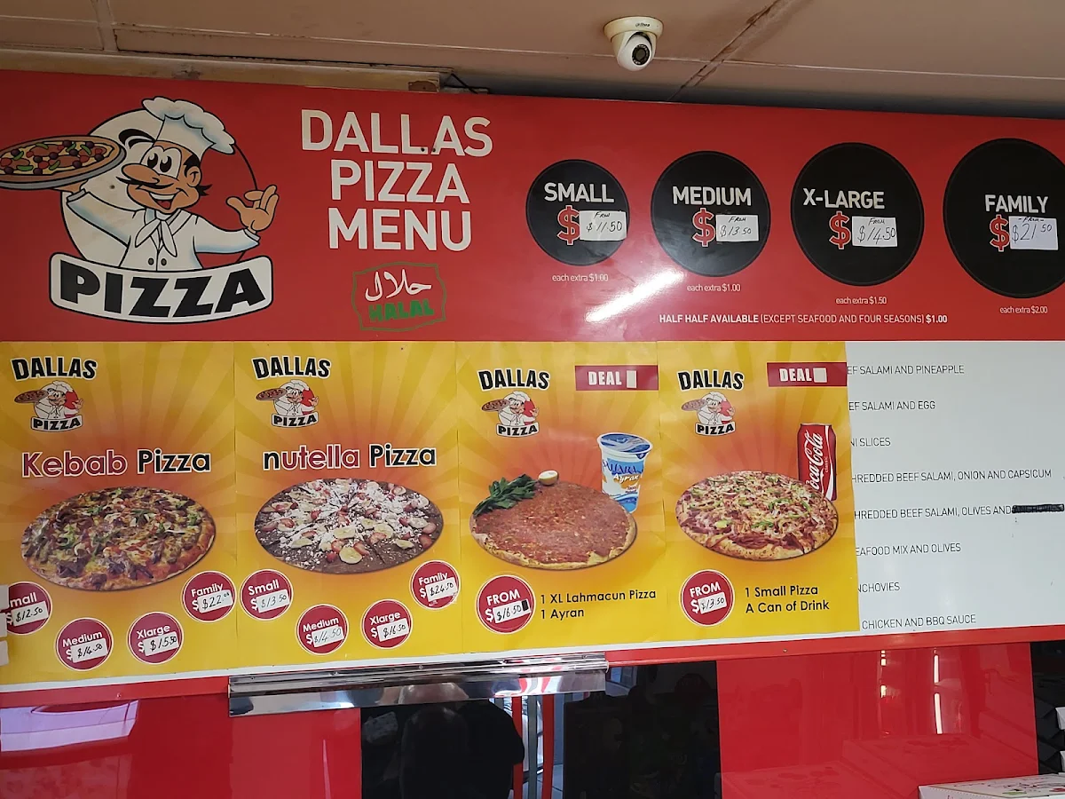 Menu, Dallas Pizza