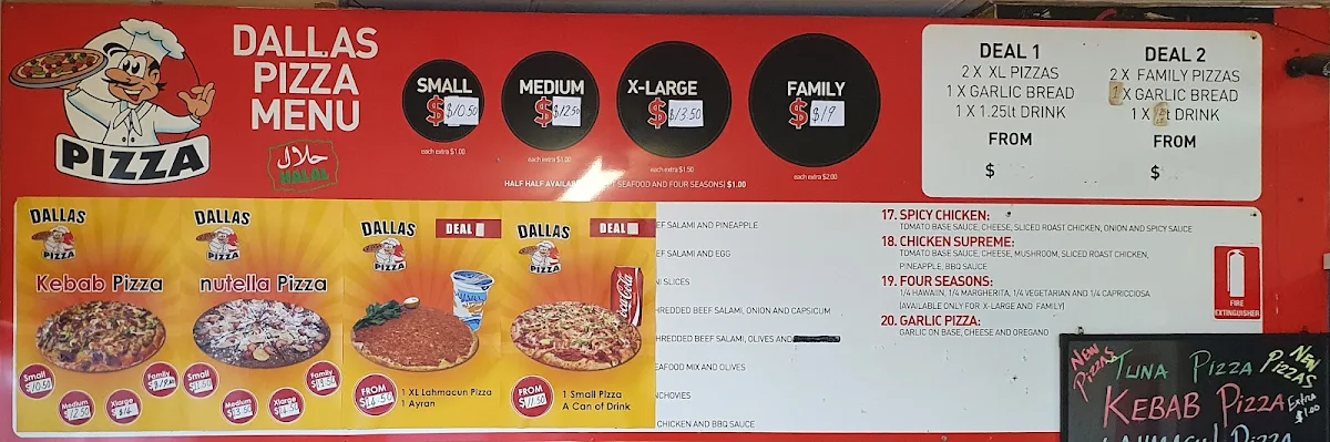 Menu, Dallas Pizza