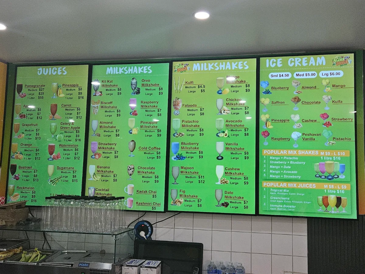 Menu, Agha Juice Carlton