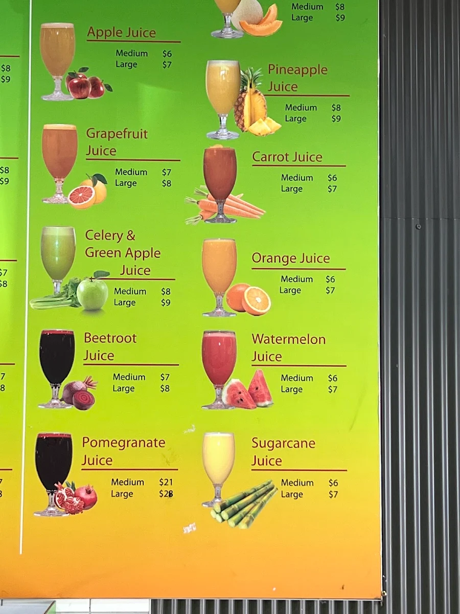 Menu, Agha Juice Carlton