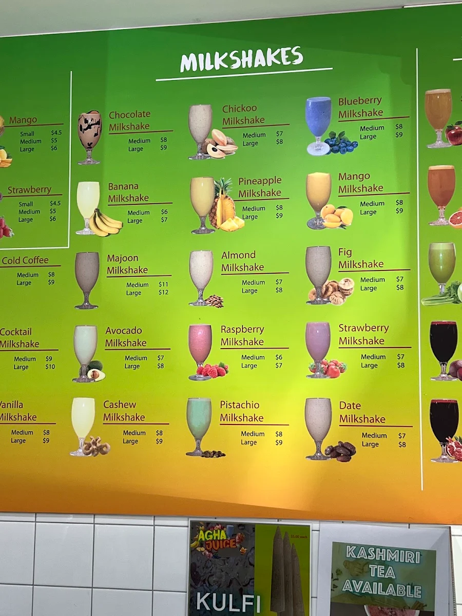 Menu, Agha Juice Carlton