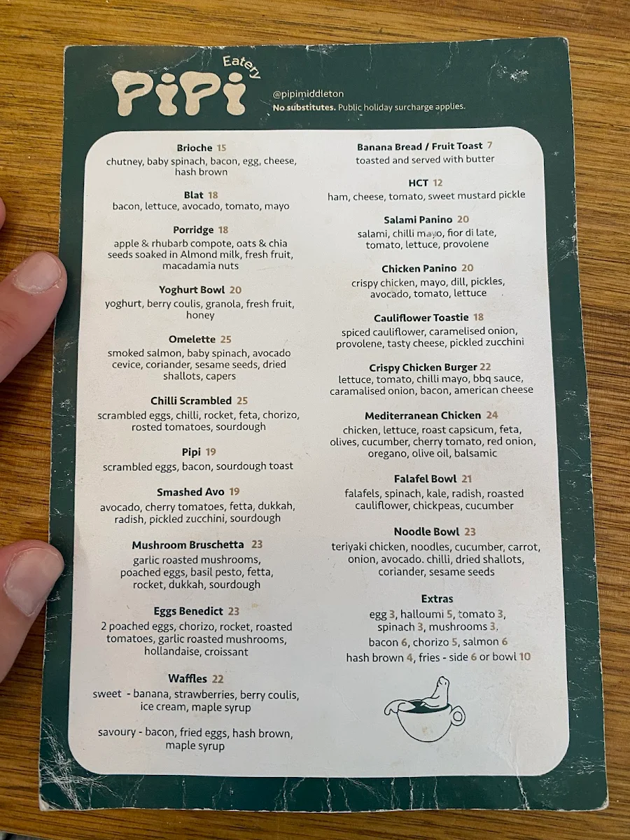 Menu, Pipi Middleton - Pipi Eatery & Pipi Stays