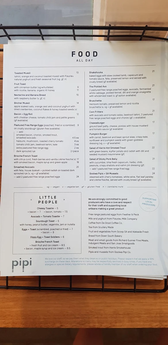 Menu, Pipi Middleton - Pipi Eatery & Pipi Stays