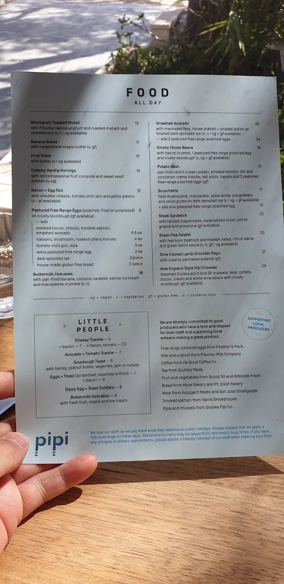 Menu, Pipi Middleton - Pipi Eatery & Pipi Stays