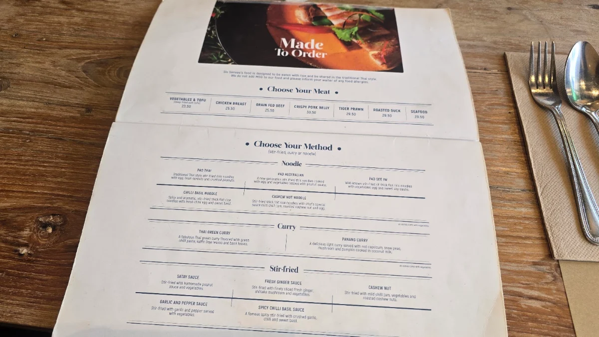 Menu, Six Senses The Quay
