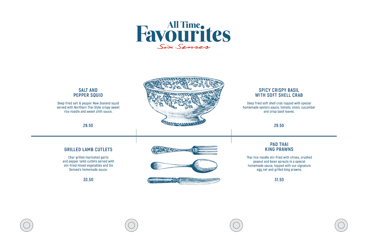 Menu, Six Senses The Quay