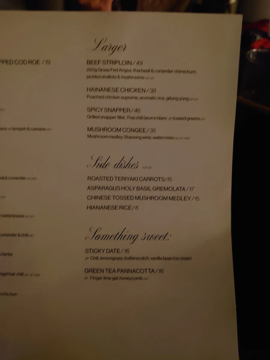 Menu, Harry Burns Mt Buller