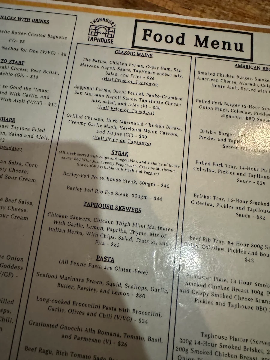 Menu, Thornbury Taphouse