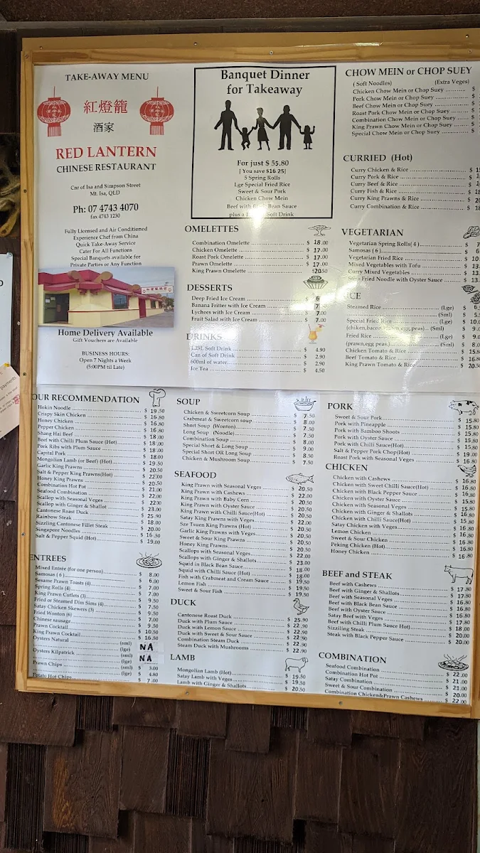 Menu, Red Lantern Chinese Restaurant