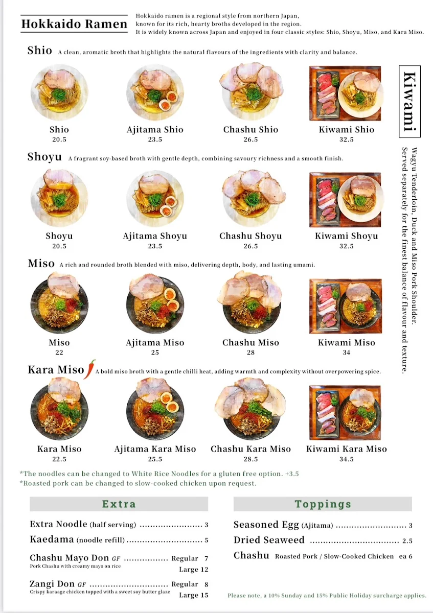 Menu, Ramen Bar Ten and Sen