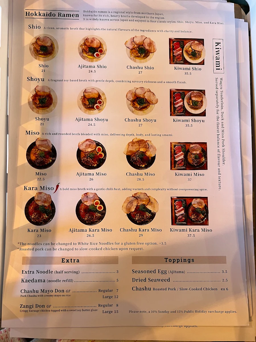 Menu, Ramen Bar Ten and Sen