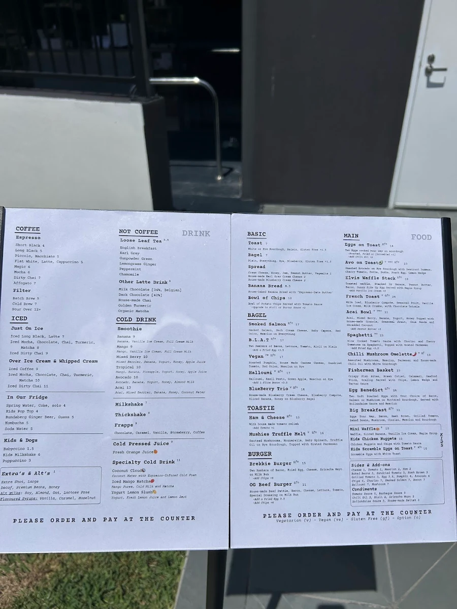Menu, Coffee Note