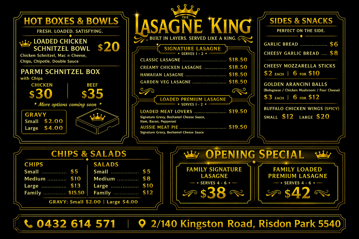 Menu, The Lasagne King