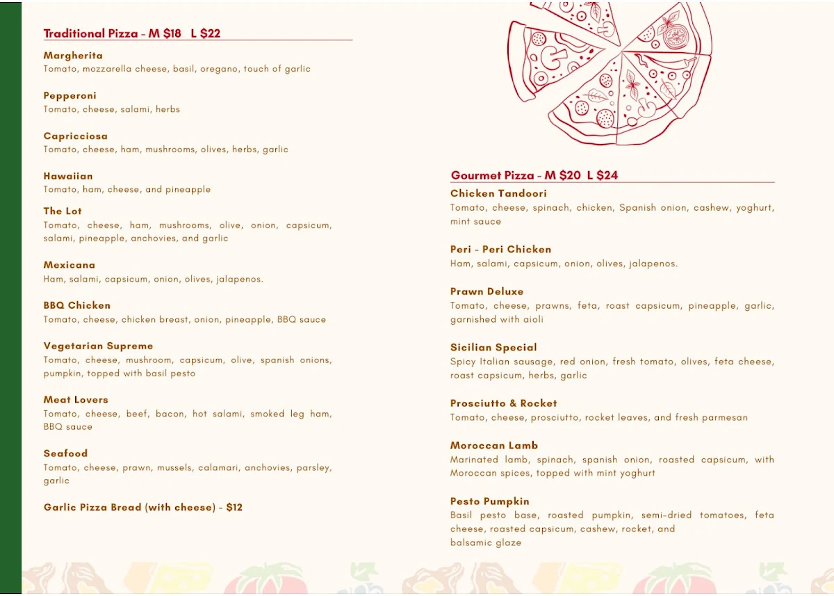 Menu, Al Forno Kitchen