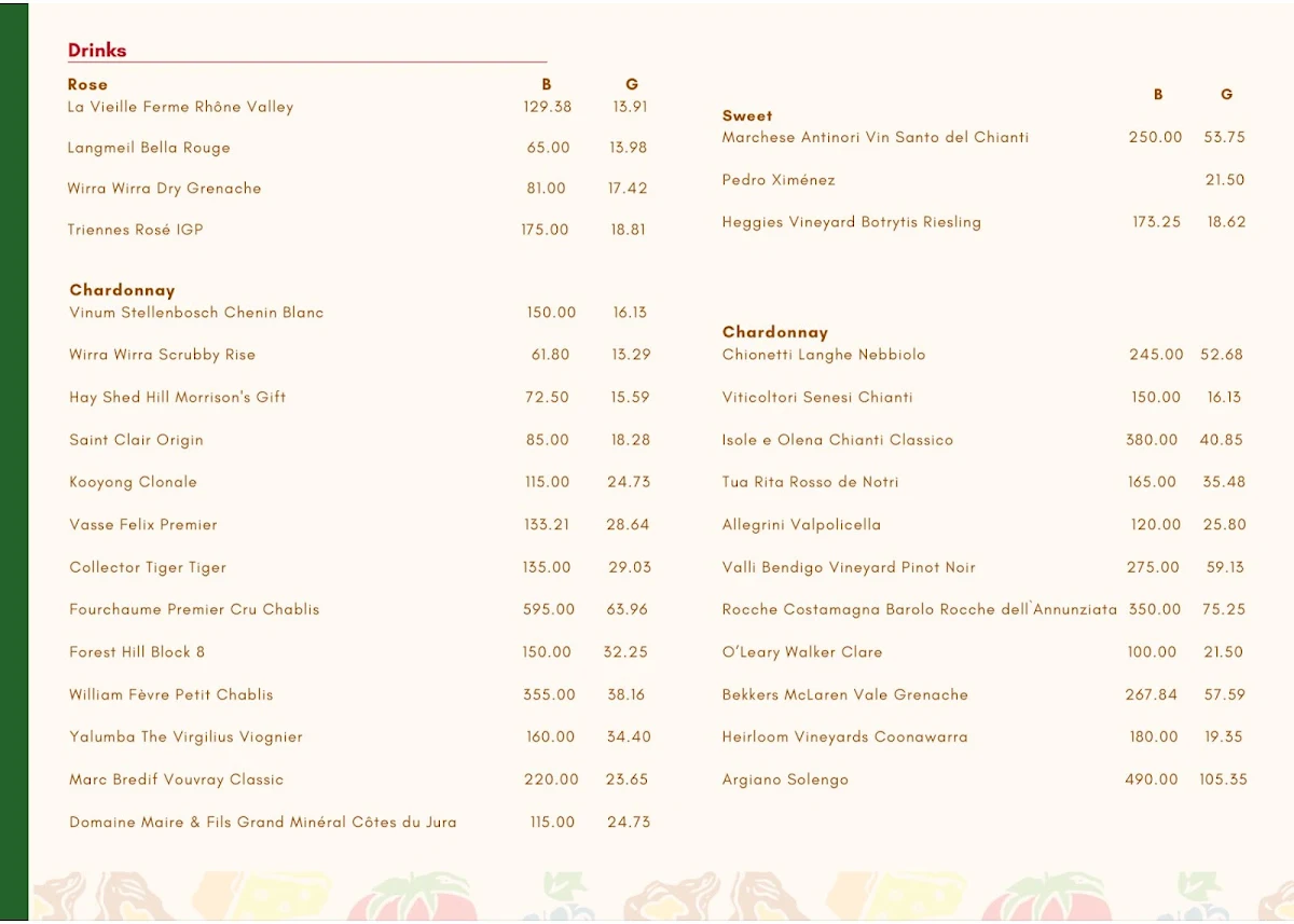 Menu, Al Forno Kitchen