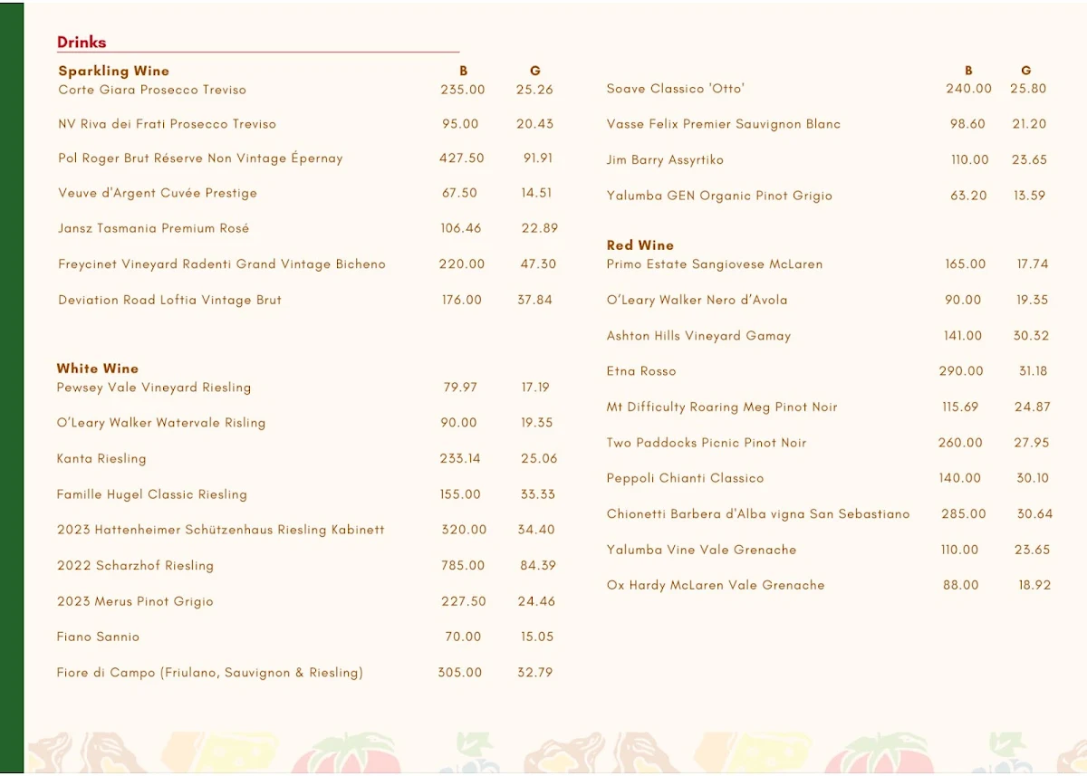 Menu, Al Forno Kitchen