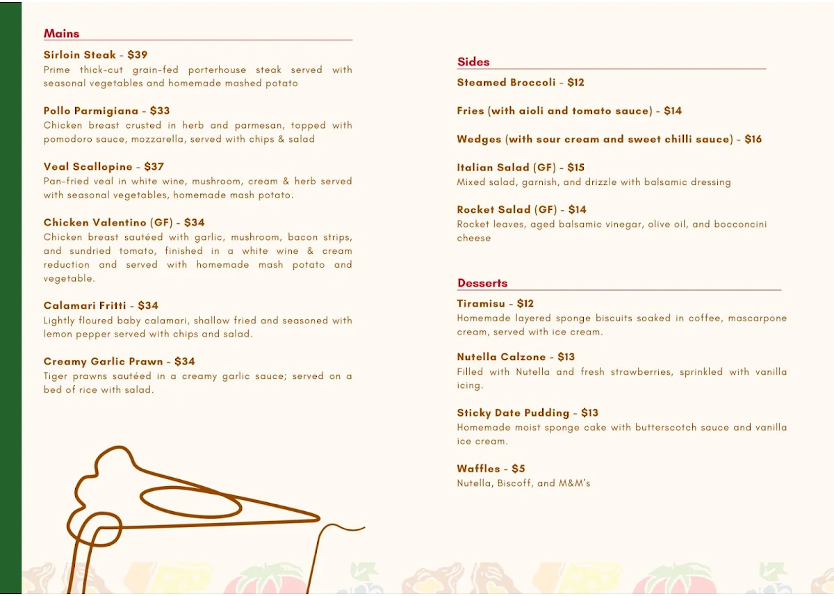 Menu, Al Forno Kitchen