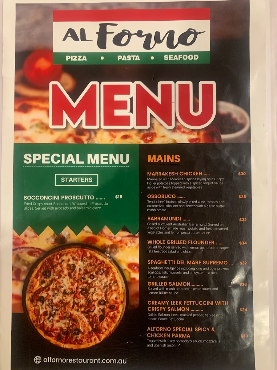 Menu, Al Forno Kitchen