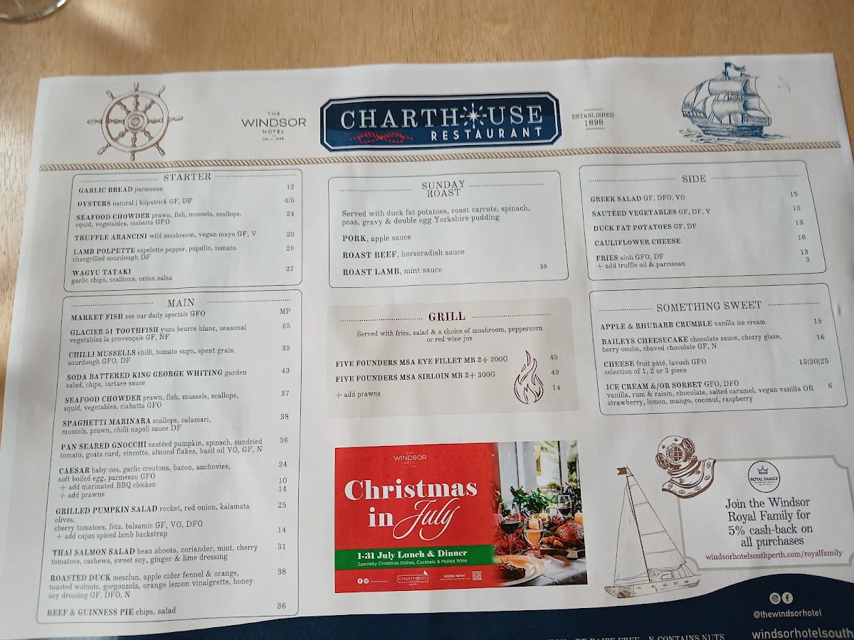 Menu, The Windsor Hotel