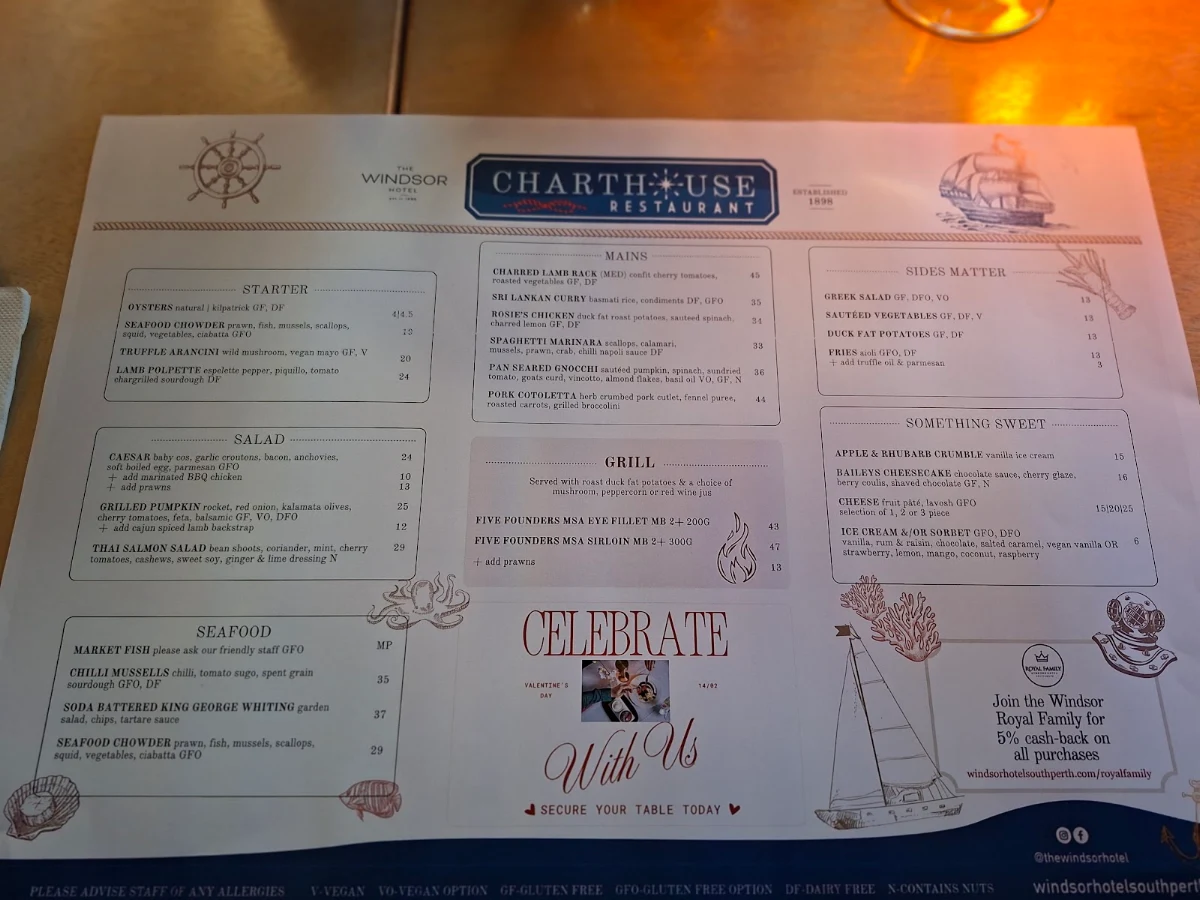 Menu, The Windsor Hotel