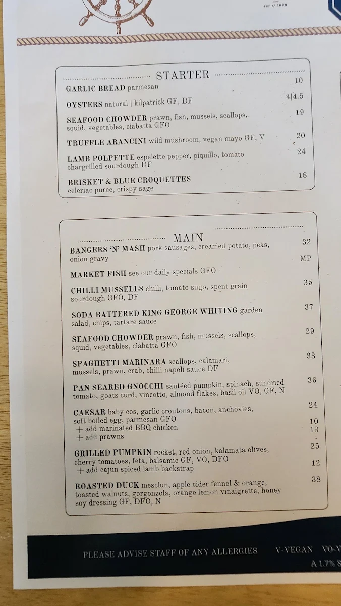 Menu, The Windsor Hotel