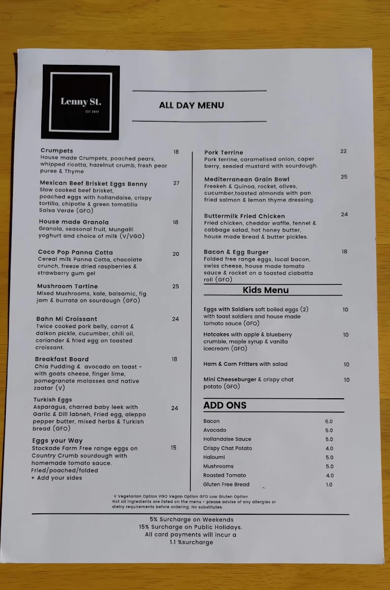 Menu, Lenny St.