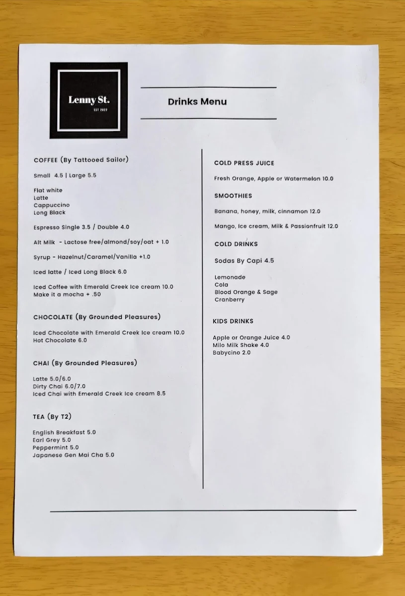 Menu, Lenny St.