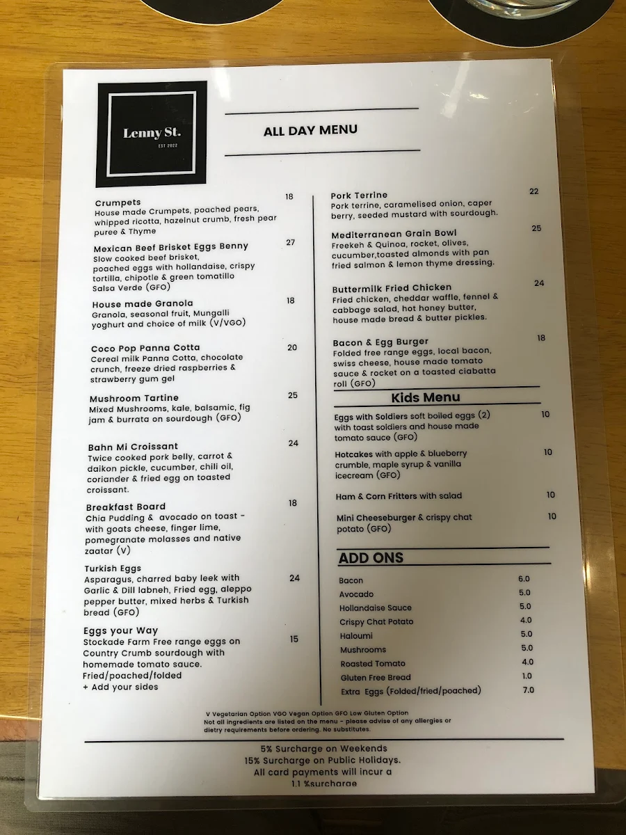 Menu, Lenny St.