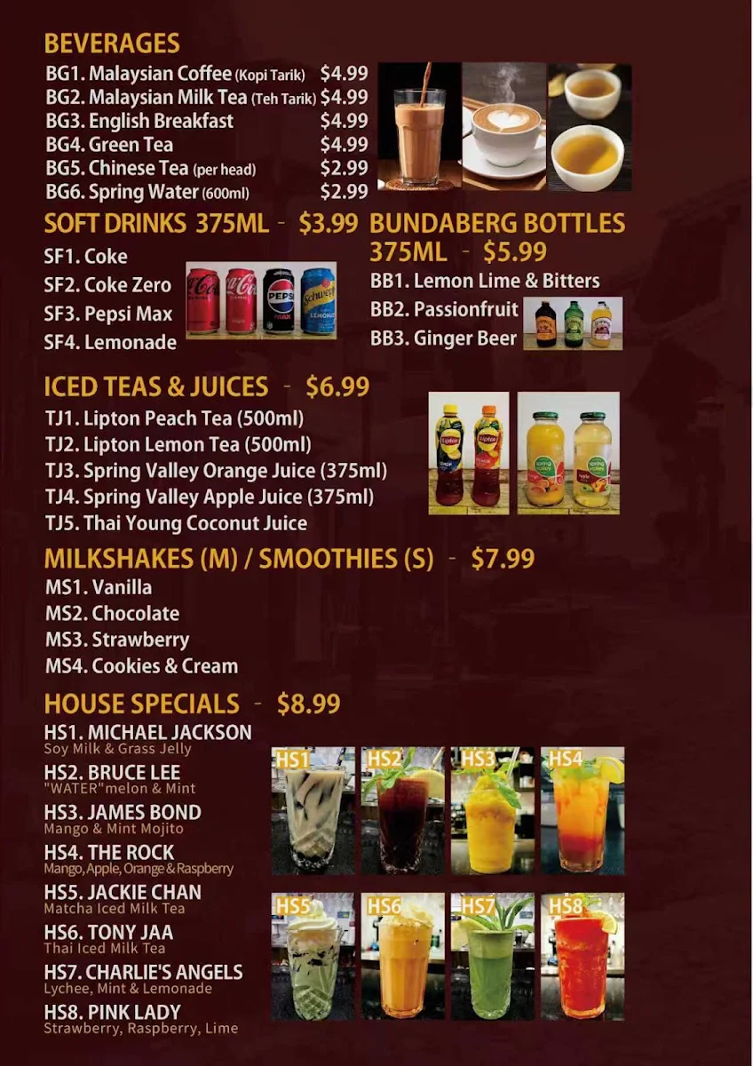 Menu, NIC'S PALACE
