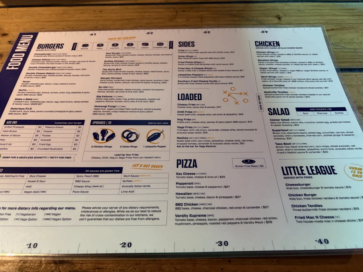 Menu, Varsity Whitfords