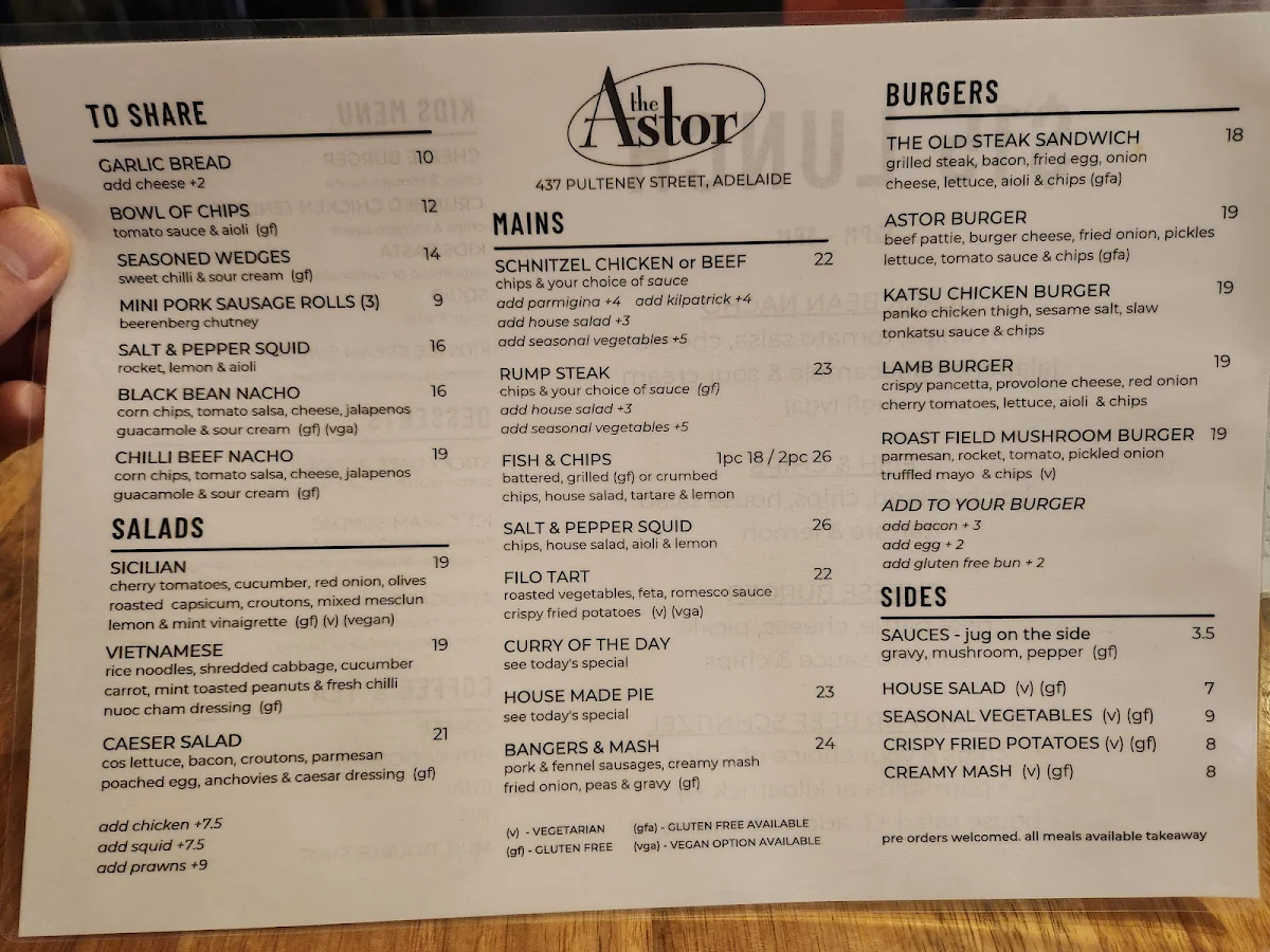 Menu, The Astor Hotel