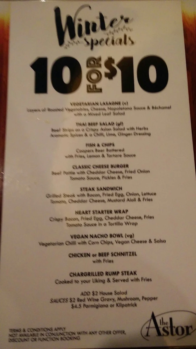 Menu, The Astor Hotel