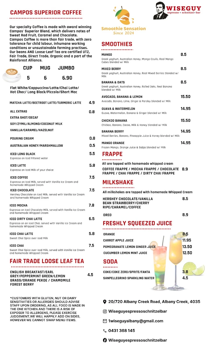 Menu, Wiseguy Espresso And Schnitzel Bar