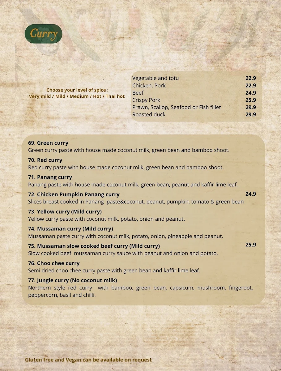Menu, Siam Samrarn Thai Restaurant Maroochydore Sunshine Coast