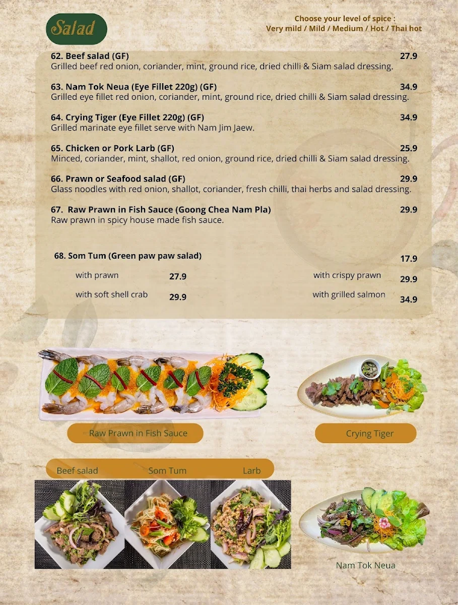 Menu, Siam Samrarn Thai Restaurant Maroochydore Sunshine Coast