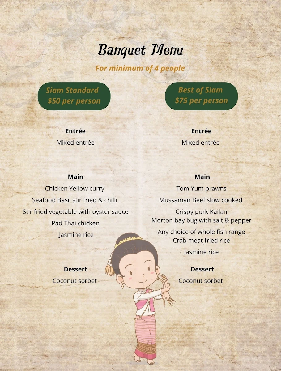Menu, Siam Samrarn Thai Restaurant Maroochydore Sunshine Coast