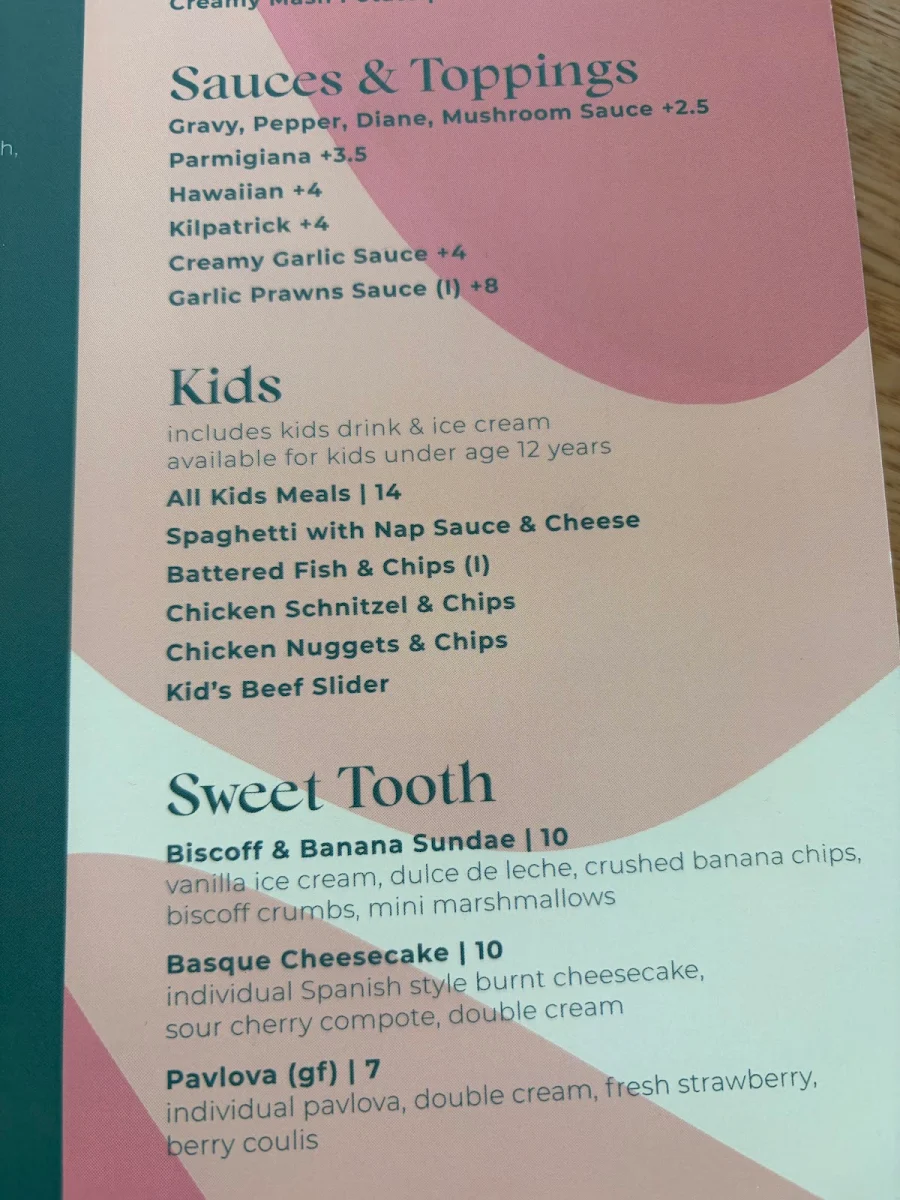 Menu, Christies Beach Hotel