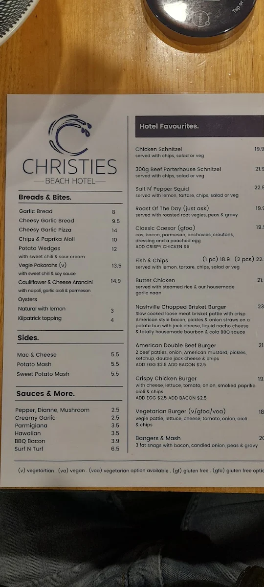 Menu, Christies Beach Hotel