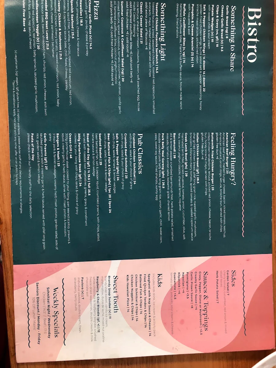 Menu, Christies Beach Hotel