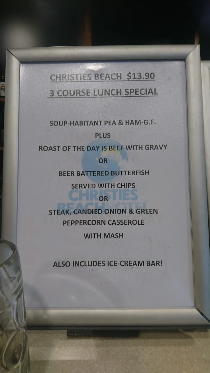Menu, Christies Beach Hotel