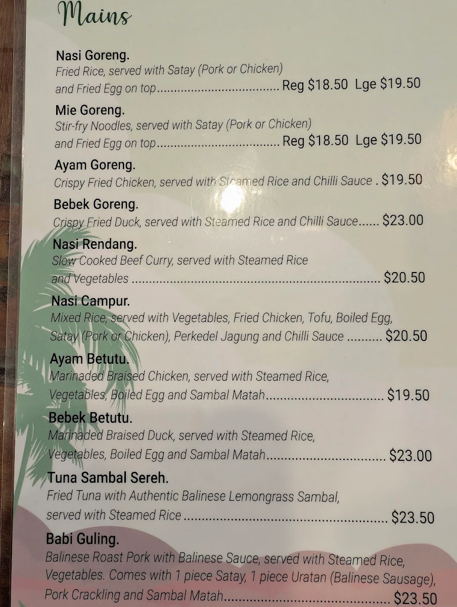 Menu, Bali Paradise Cafe