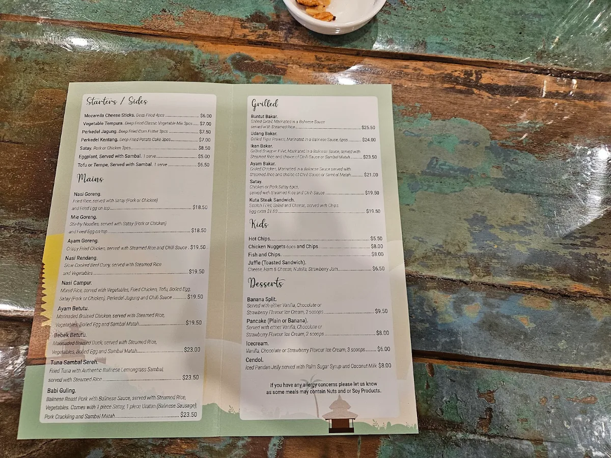 Menu, Bali Paradise Cafe
