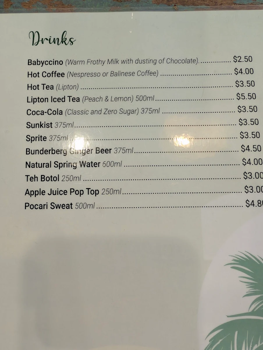 Menu, Bali Paradise Cafe