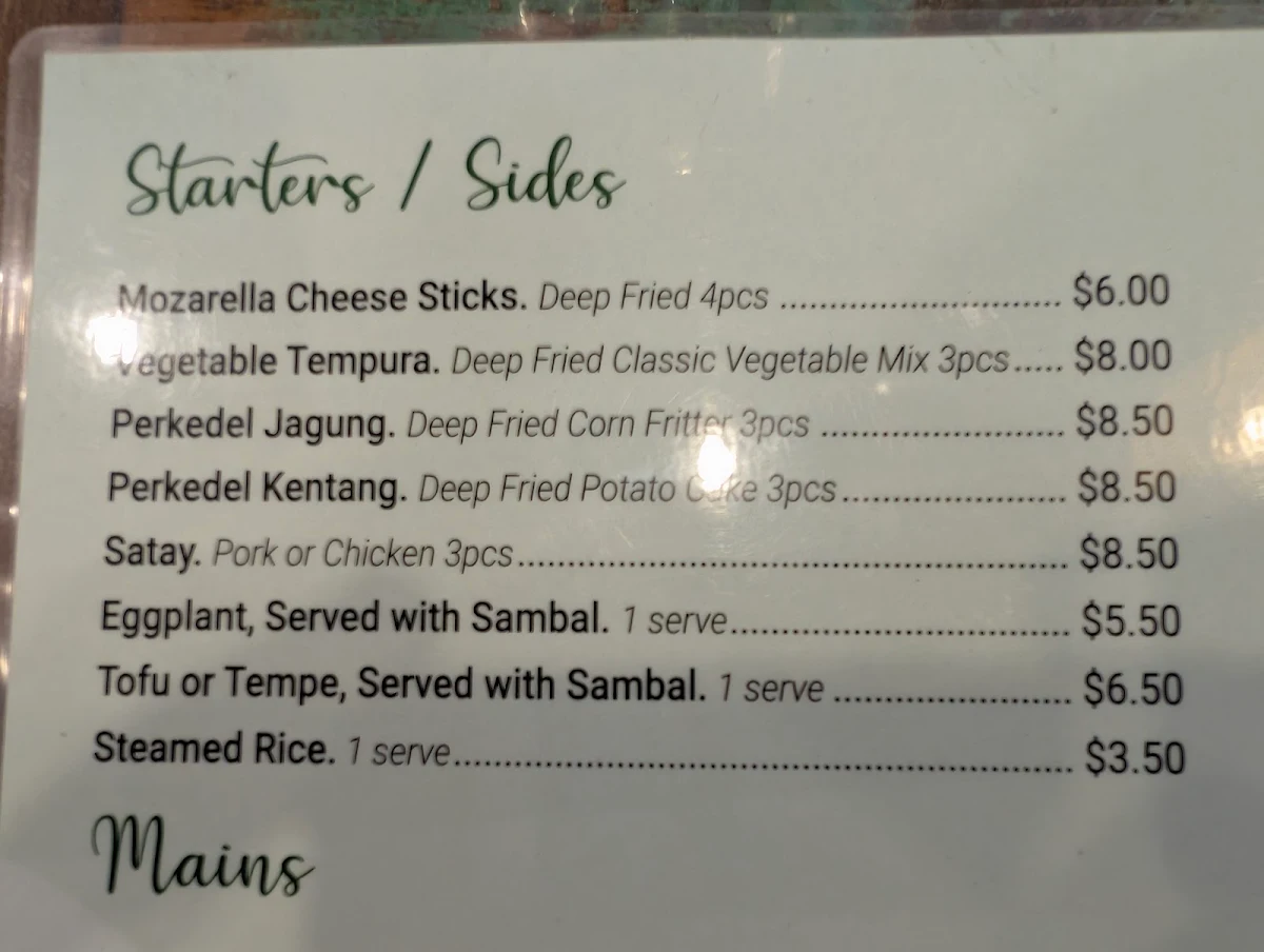 Menu, Bali Paradise Cafe
