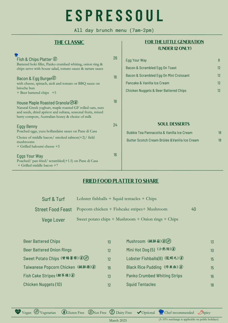 Menu, Espressoul Coffee & Kitchen